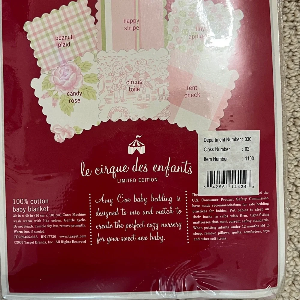 NEW Vintage Amy Coe le cirque des enfants Pink Baby Blanket Y2K Whimsical Pastel